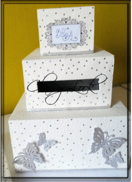 Кутия за пари и пожелания за сватба и бал с белгийски кристали и пеперуди на три реда модел De Lux Silver